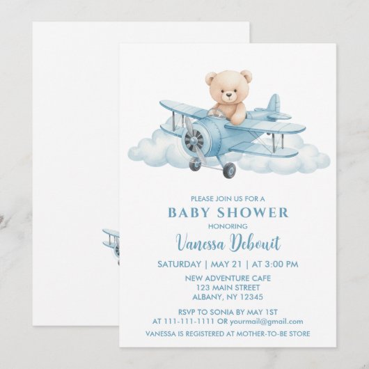 Cute Teddy Bear Sky Adventure Baby Shower  Kaart (Voorkant / Achterkant)