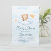 Cute Teddy Bear Sleeping on Cloud Baby Shower Invi Kaart (Staand voorkant)