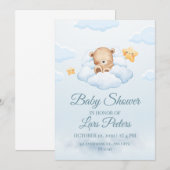 Cute Teddy Bear Sleeping on Cloud Baby Shower Invi Kaart (Voorkant / Achterkant)
