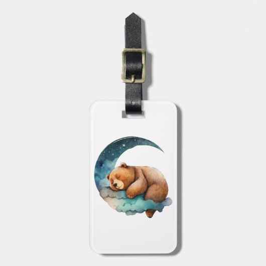 Cute Teddy Bear Sleeping op de maan van Crescent Bagagelabel (Voorkant verticaal)
