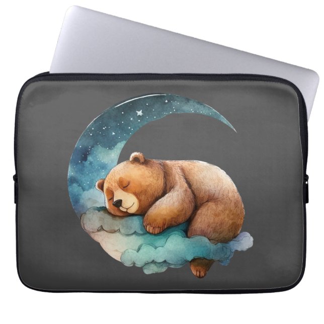 Cute Teddy Bear Sleeping op de maan van Crescent Laptop Sleeve (Voorkant)