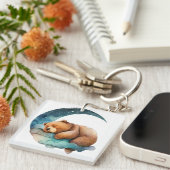 Cute Teddy Bear Sleeping op de maan van Crescent Sleutelhanger (Voorkant Rechts)