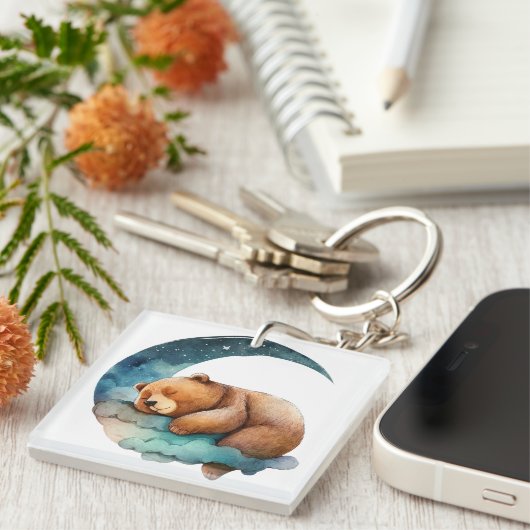 Cute Teddy Bear Sleeping op de maan van Crescent Sleutelhanger (Voorkant Rechts)