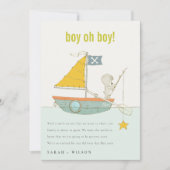 Cute Teddy Bear Star Sailboat Baby Mededeling Bedankkaart (Voorkant)