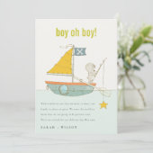Cute Teddy Bear Star Sailboat Baby Mededeling Bedankkaart (Staand voorkant)