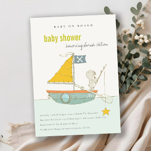 Cute Teddy Bear Star Sailboat Baby shower Invite Bedankkaart