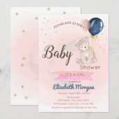 Cute Teddy Bear, Stars Baby shower Invitation Kaart (Voorkant / Achterkant)