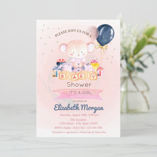 Cute Teddy Bear, Stars Cadeau Baby shower Kaart (Staand voorkant)