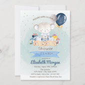 Cute Teddy Bear, Stars Cadeaus Blue Baby shower Kaart (Voorkant)