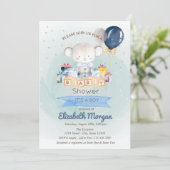 Cute Teddy Bear, Stars Cadeaus Blue Baby shower Kaart (Staand voorkant)