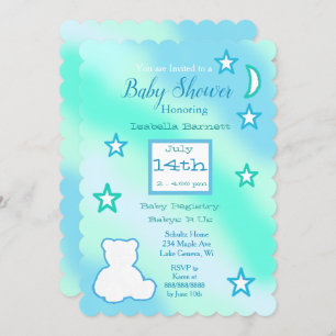 Cute Teddy Bear, Stars en Moon Blue en Green Kaart