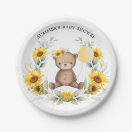 Cute Teddy Bear Sunflower Baby shower 1e verjaarda Papieren Bordje