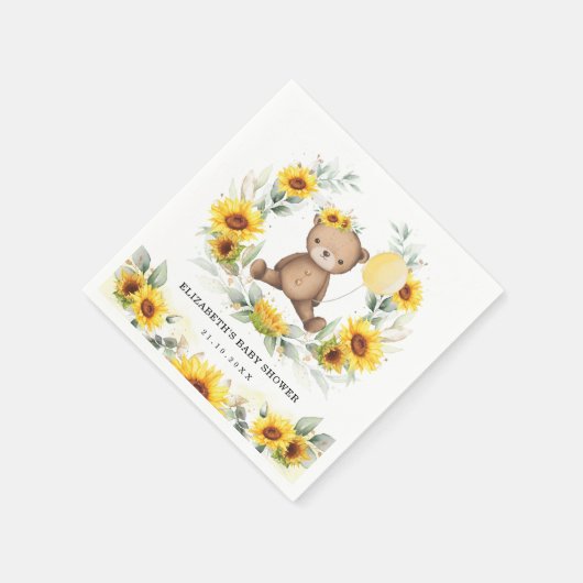Cute Teddy Bear Sunflower Ballon Baby shower Servet (Hoek)