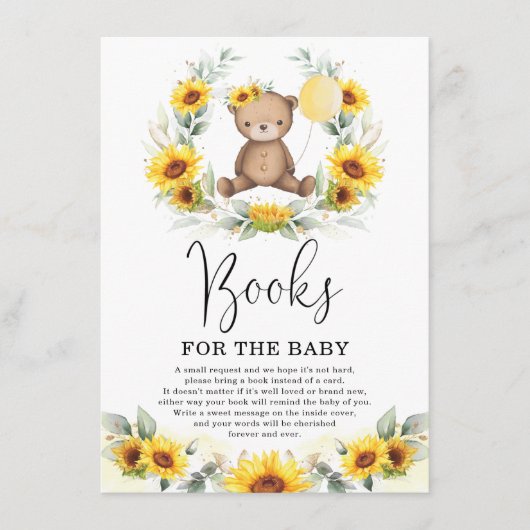 Cute Teddy Bear Sunflower Greenery Books voor Baby Informatiekaartje (Voorkant)
