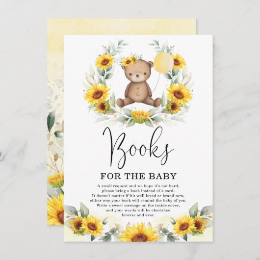 Cute Teddy Bear Sunflower Greenery Books voor Baby Informatiekaartje (Voorkant / Achterkant)