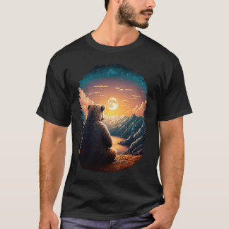 Cute Teddy Bear Sunset Mountains T-shirt