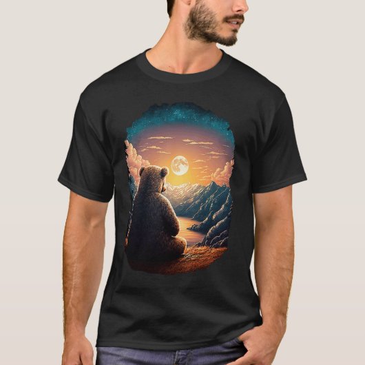 Cute Teddy Bear Sunset Mountains T-shirt (Voorkant)