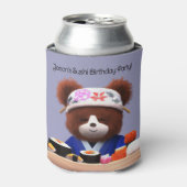 Cute Teddy Bear Sushi Chef Birthday Party Blikjeskoeler (Blikje Voorkant)