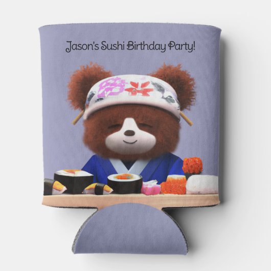 Cute Teddy Bear Sushi Chef Birthday Party Blikjeskoeler (Achterkant)