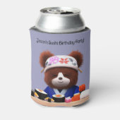 Cute Teddy Bear Sushi Chef Birthday Party Blikjeskoeler (Blikje Achterkant)