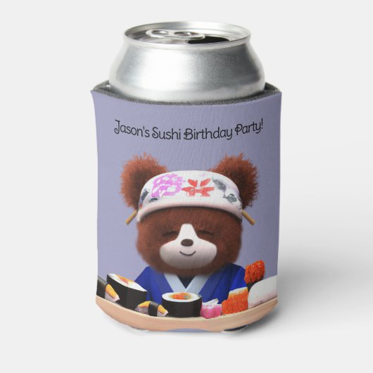 Cute Teddy Bear Sushi Chef Birthday Party Blikjeskoeler (Blikje Achterkant)