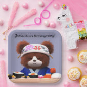 Cute Teddy Bear Sushi Chef Birthday Party Papieren Bordje (Feest)