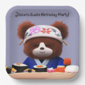 Cute Teddy Bear Sushi Chef Birthday Party Papieren Bordje (Voorkant)