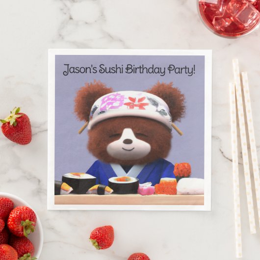 Cute Teddy Bear Sushi Chef Birthday Party Servet (Insitu)