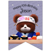 Cute Teddy Bear Sushi Chef Birthday Party Vlaggetjes (Eerste vlag)
