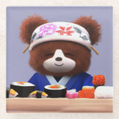 Cute Teddy Bear Sushi Chef Glazen Onderzetter (Voorkant)