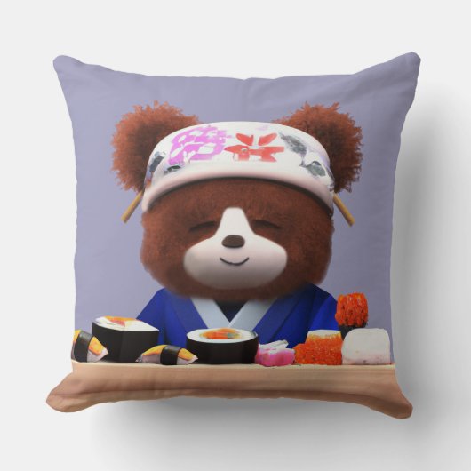 Cute Teddy Bear Sushi Chef Kussen (Voorkant)