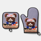 Cute Teddy Bear Sushi Chef Ovenwant & Pannenlap Set (Voorkant)