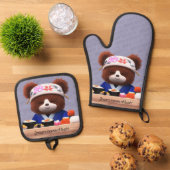 Cute Teddy Bear Sushi Chef Ovenwant & Pannenlap Set (Top down)