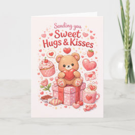 Cute Teddy Bear Sweet Hugs & Kisses Greeting Card  Kaart
