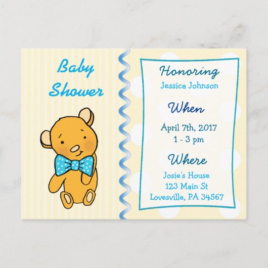 Cute Teddy Bear Tan Baby shower Invitation Uitnodiging Briefkaart (Voorkant)