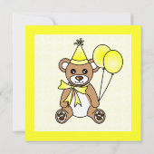 Cute Teddy Bear Theme Kinderen Birthday - Geel Kaart (Achterkant)