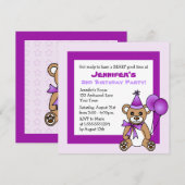 Cute Teddy Bear Theme Kinderen Birthday - Paars Kaart (Voorkant / Achterkant)