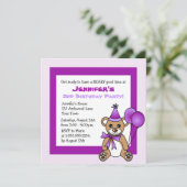 Cute Teddy Bear Theme Kinderen Birthday - Paars Kaart (Staand voorkant)
