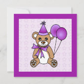 Cute Teddy Bear Theme Kinderen Birthday - Paars Kaart (Achterkant)