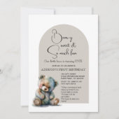 Cute Teddy Bear Theme Waterverf Eerste verjaardag Kaart (Voorkant)