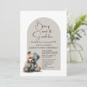 Cute Teddy Bear Theme Waterverf Eerste verjaardag Kaart (Staand voorkant)