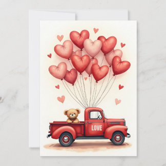 Cute Teddy Bear Truck Valentine Card Feestdagenkaart