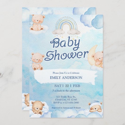 Cute Teddy Bear Twinkle Little Star Cloud Kaart (Voorkant / Achterkant)