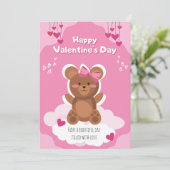 Cute Teddy Bear Valentine's Day Card for Kids  Feestdagenkaart (Staand voorkant)