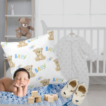 Cute Teddy Bear Waterverf Baby Boy Nursery