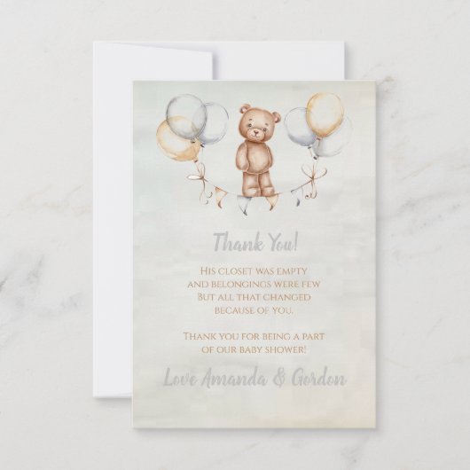 Cute Teddy Bear Waterverf Baby shower Bedankkaart (Voorkant)