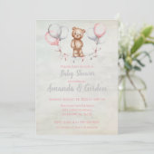 Cute Teddy Bear Waterverf Baby shower Invitation Kaart (Staand voorkant)