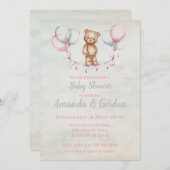 Cute Teddy Bear Waterverf Baby shower Invitation Kaart (Voorkant / Achterkant)