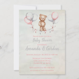 Cute Teddy Bear Waterverf Baby shower Invitation Kaart