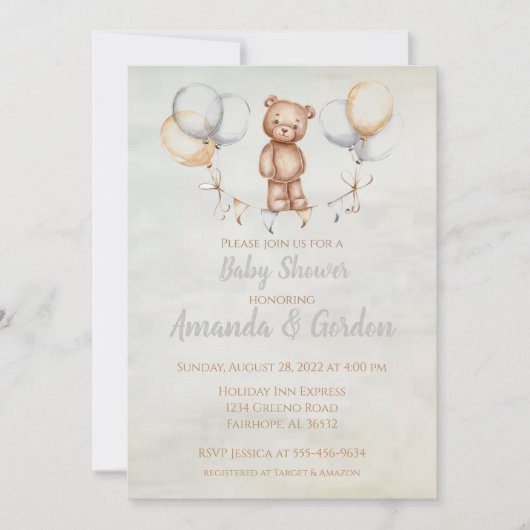Cute Teddy Bear Waterverf Baby shower Kaart (Voorkant)